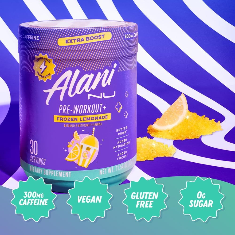 Pre-workout+ Powder, Frozen Lemonade, 30 Servings, 300mg Caffeine