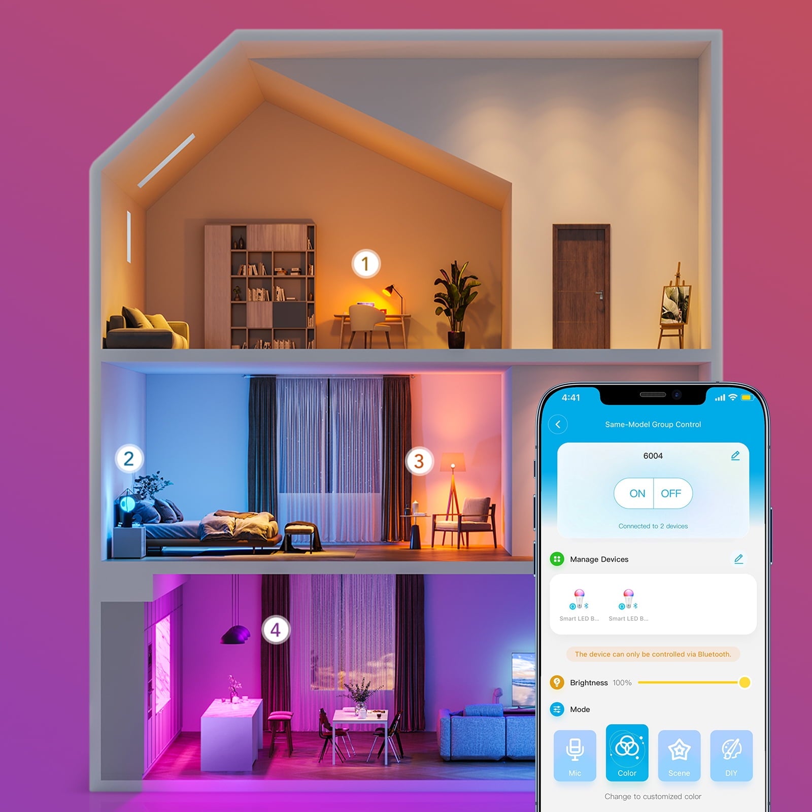800LM RGBWW Smart A19 LED Smart Bulb 4 Packs
