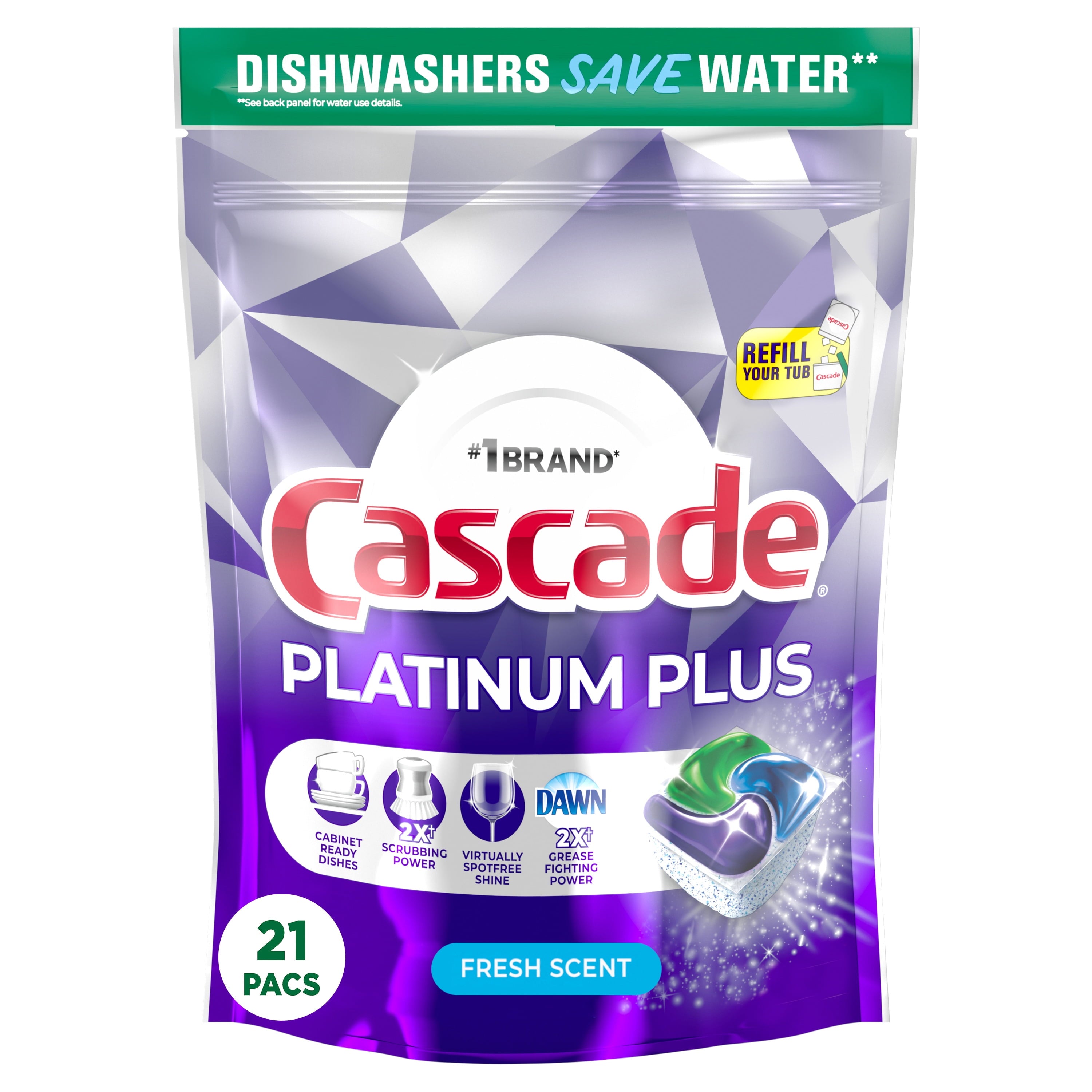 Platinum Plus Dishwasher Pods, Dish Detergent ActionPacs, Fresh, 21 Count