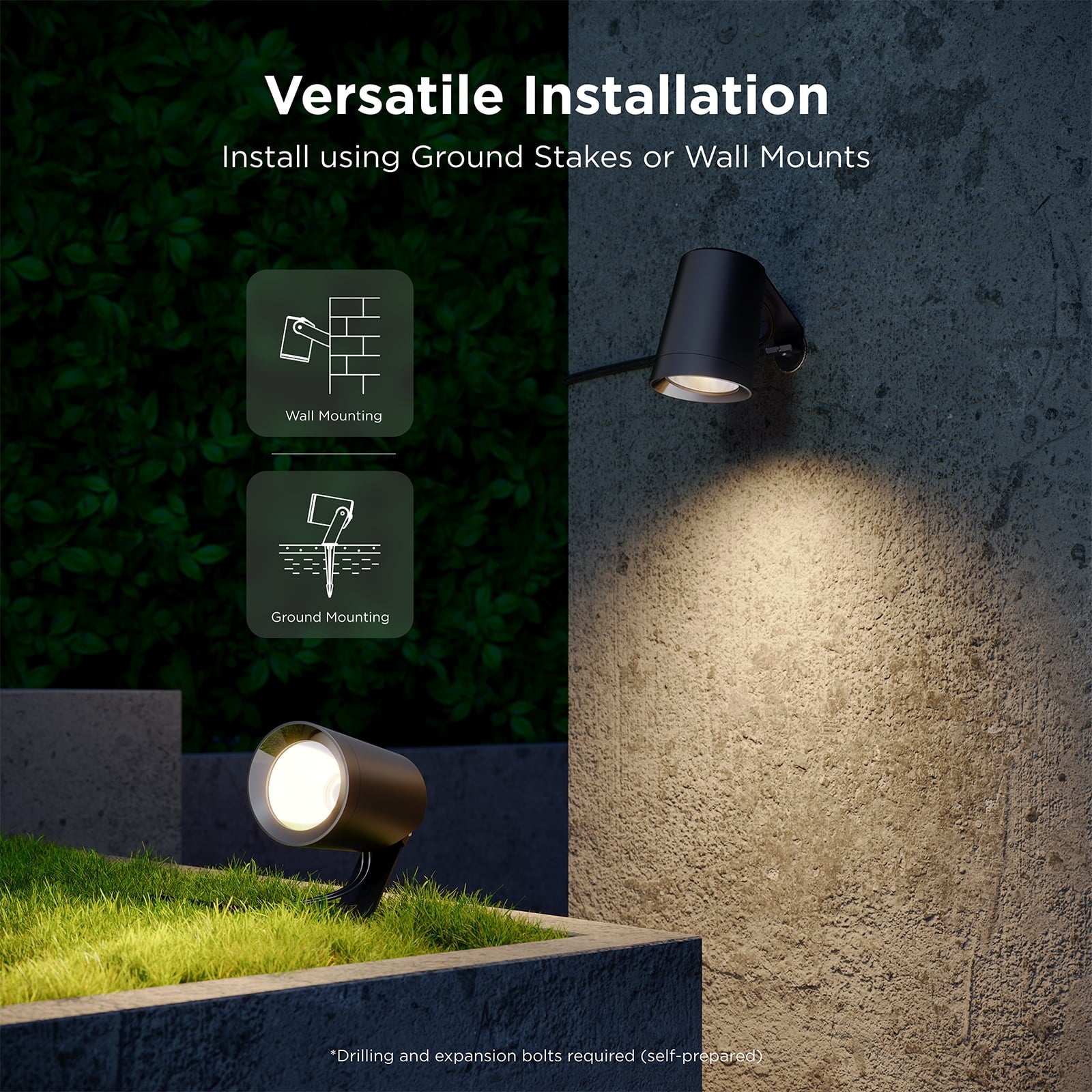 Smart Outdoor Spotlight, IP67 Waterproof Spotlights, Landscape Lights Work with Matter, Alexa, and Google Assistant, RGBWIC Color Changing Light for Outdoor Decor, Corded Electric, 4 Pack