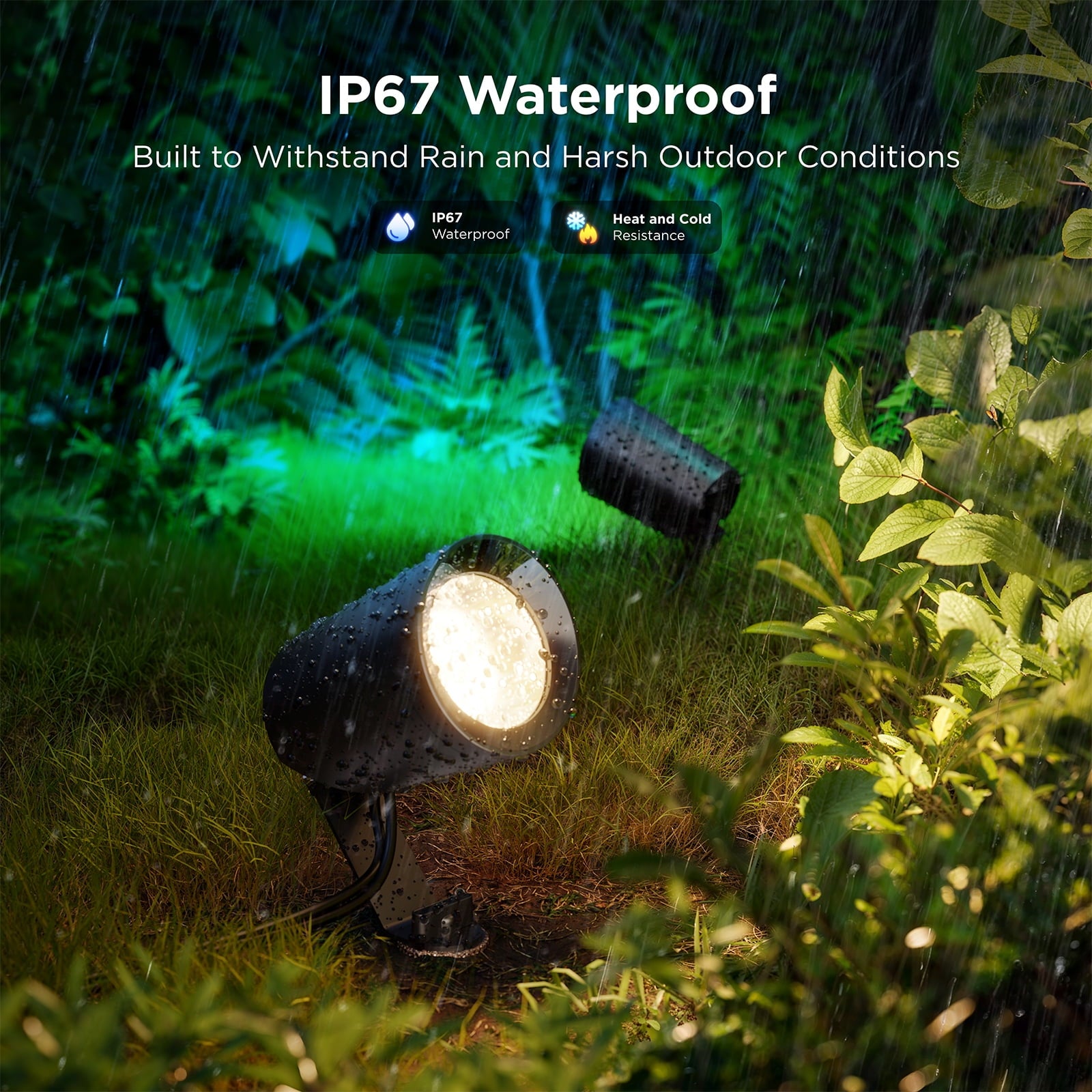 Smart Outdoor Spotlight, IP67 Waterproof Spotlights, Landscape Lights Work with Matter, Alexa, and Google Assistant, RGBWIC Color Changing Light for Outdoor Decor, Corded Electric, 4 Pack