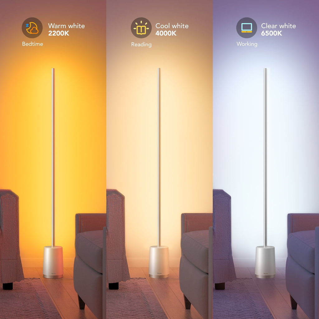 RGBICWW Floor Lamp Modern - Dimmable LED, Music Sync, Remote, Smart Lamp for Bedroom