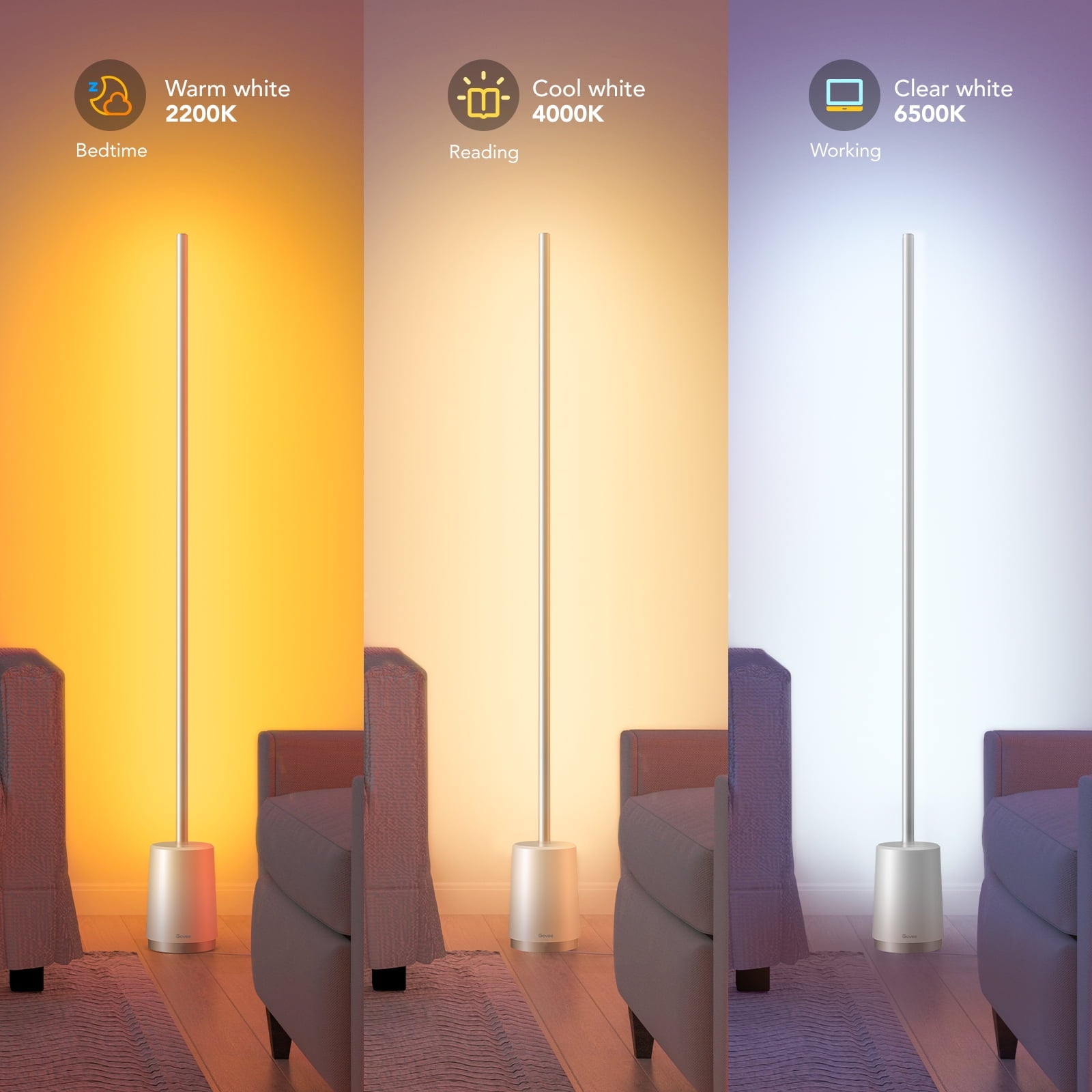 RGBICWW Floor Lamp Modern - Dimmable LED, Music Sync, Remote, Smart Lamp for Bedroom