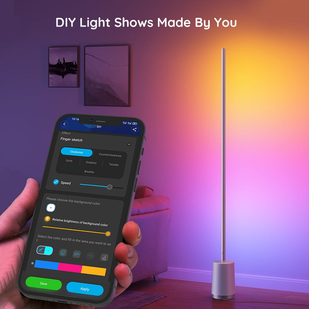 RGBICWW Floor Lamp Modern - Dimmable LED, Music Sync, Remote, Smart Lamp for Bedroom
