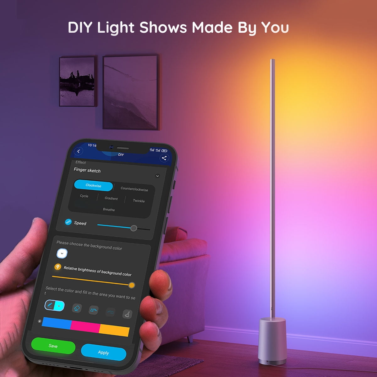 RGBICWW Floor Lamp Modern - Dimmable LED, Music Sync, Remote, Smart Lamp for Bedroom