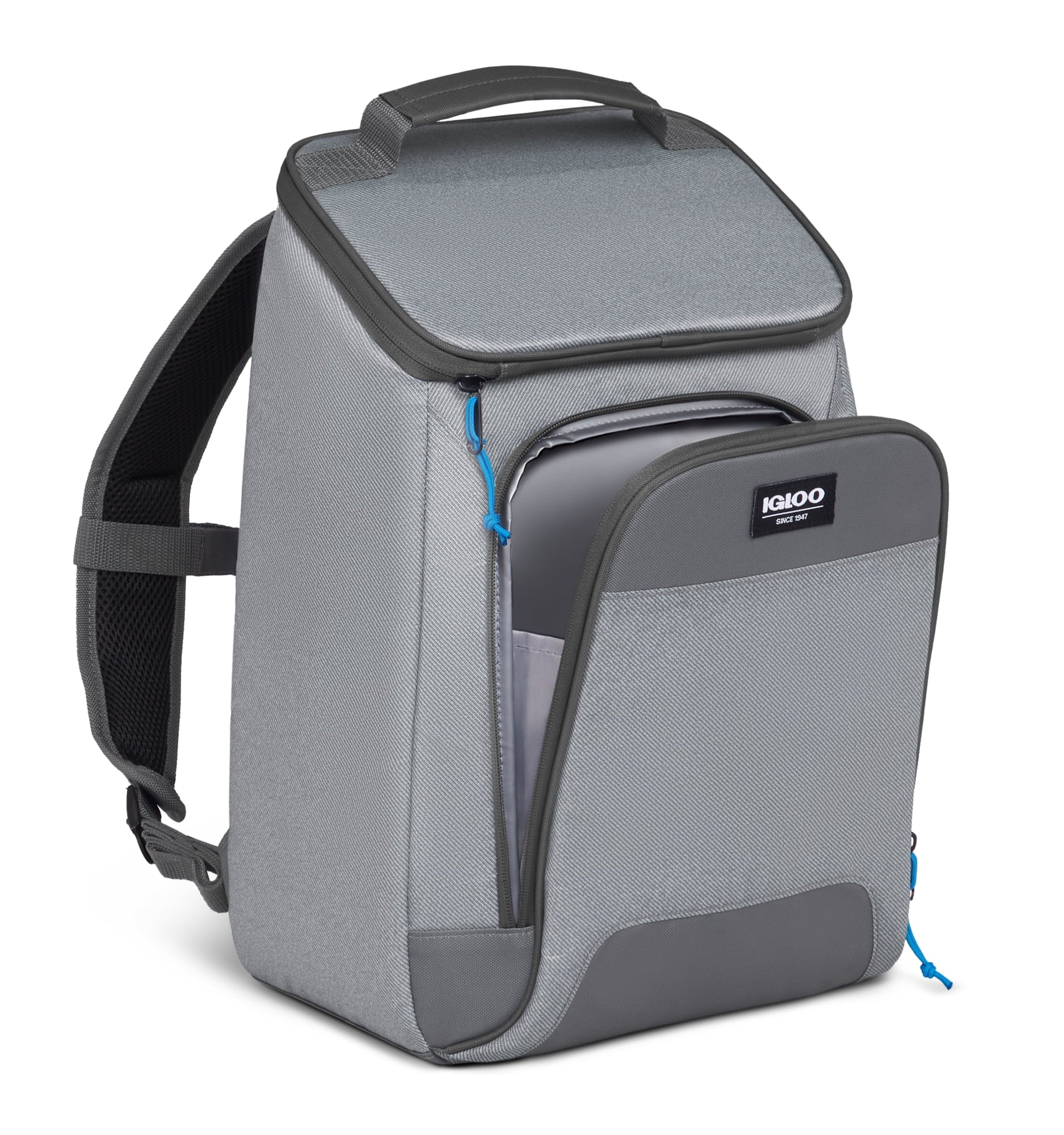 Laguna Soft Sided Cooler Backpack, 24 Can Capacity, Gray Twill with Ibiza Blue