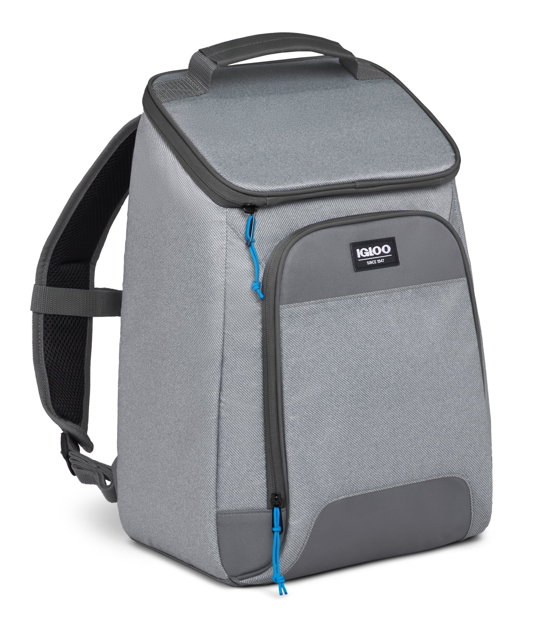 Laguna Soft Sided Cooler Backpack, 24 Can Capacity, Gray Twill with Ibiza Blue