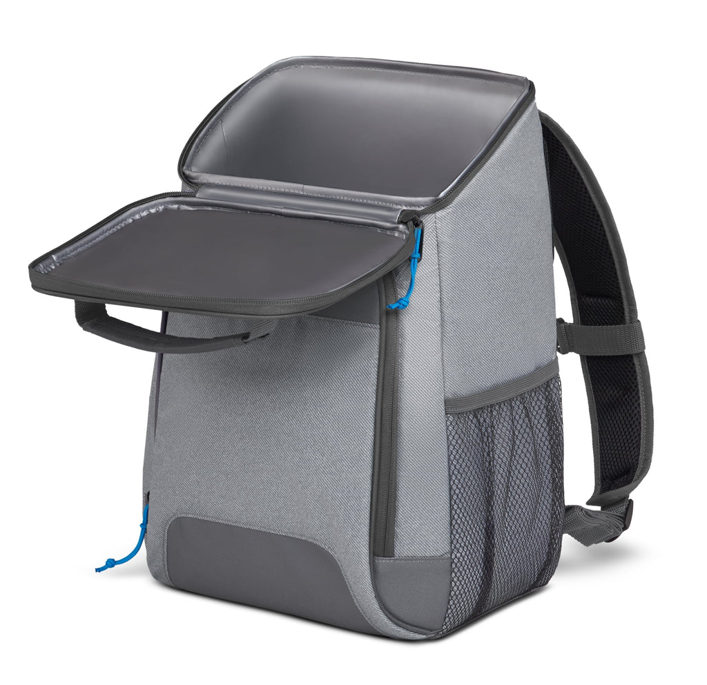 Laguna Soft Sided Cooler Backpack, 24 Can Capacity, Gray Twill with Ibiza Blue