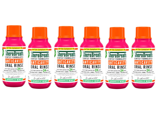 6 Pack - TheraBreath Anticavity Fluoride Mouthwash, Sparkle Mint, Travel Size, 3 fl oz