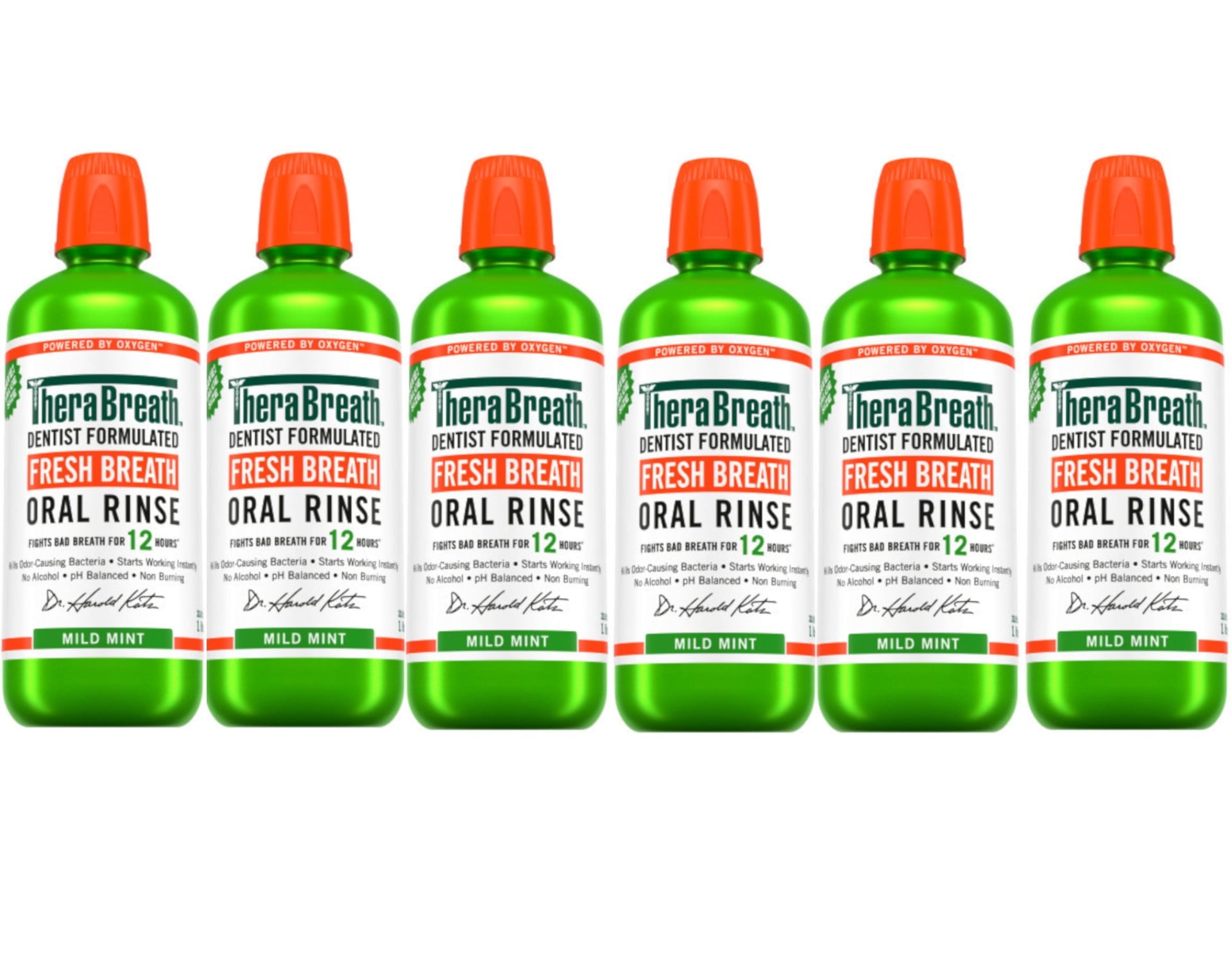 6 Pack - TheraBreath Fresh Breath Mouthwash, Mild Mint, Alcohol-Free, 1 Liter (33.8 fl oz)