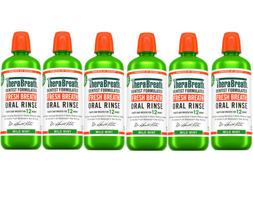 6 Pack - TheraBreath Fresh Breath Mouthwash, Mild Mint, Alcohol-Free, 1 Liter (33.8 fl oz)