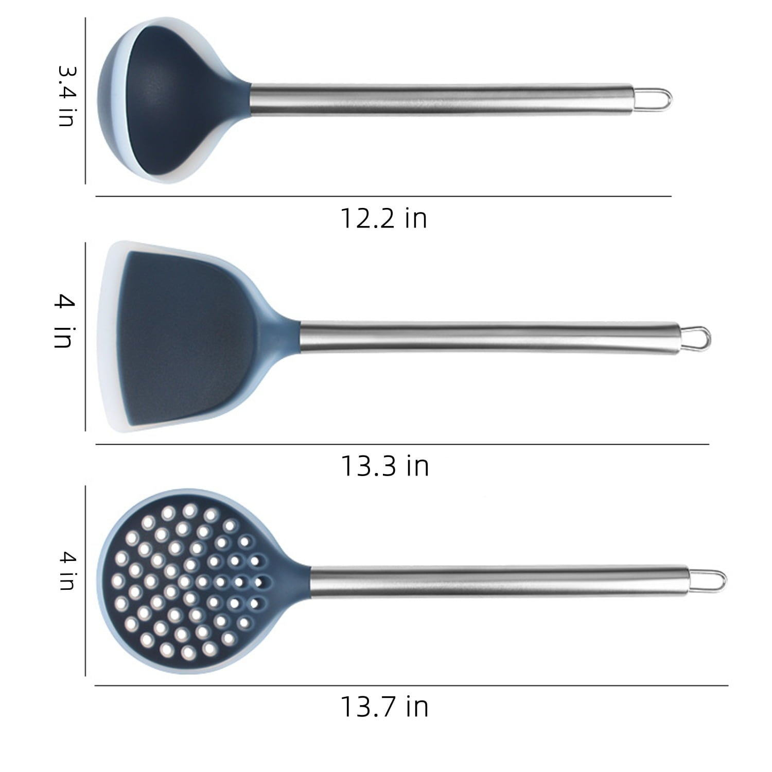 3-piece Silicone Stainless Steel Kitchen Utensil Set, Cooking Tools, Kitchen Gadgets and Essentials, including Wok Spatula, Ladle and Slotted Spoon