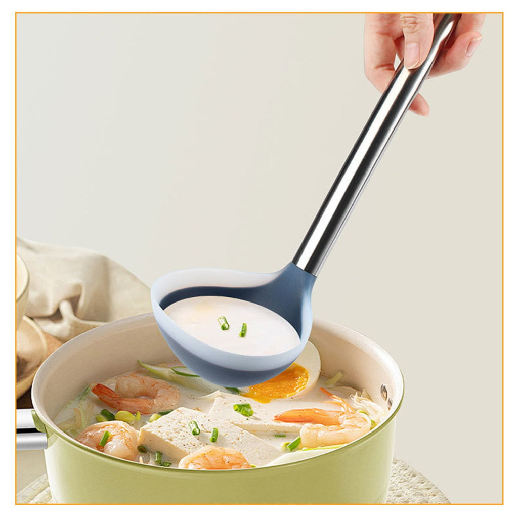 3-piece Silicone Stainless Steel Kitchen Utensil Set, Cooking Tools, Kitchen Gadgets and Essentials, including Wok Spatula, Ladle and Slotted Spoon