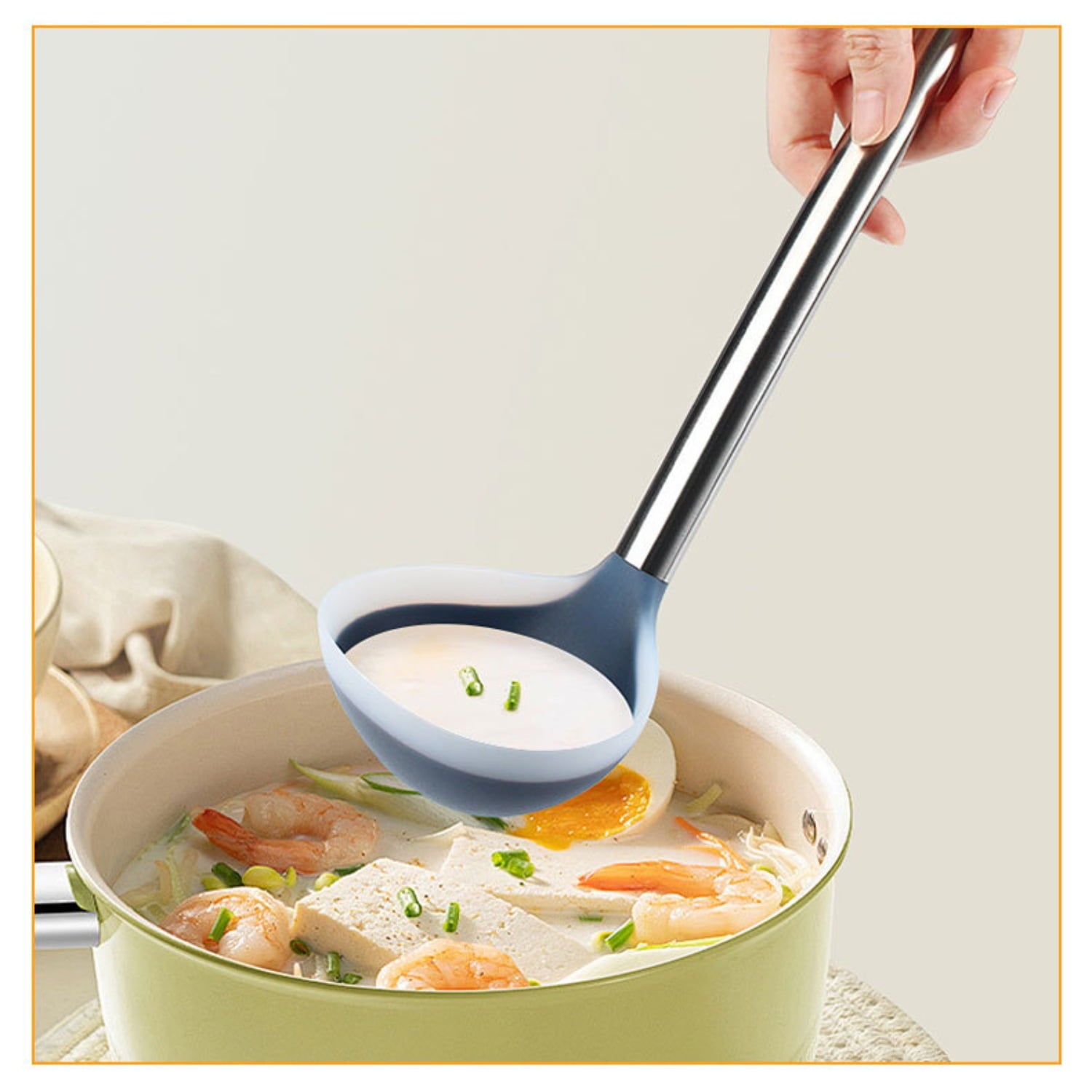3-piece Silicone Stainless Steel Kitchen Utensil Set, Cooking Tools, Kitchen Gadgets and Essentials, including Wok Spatula, Ladle and Slotted Spoon