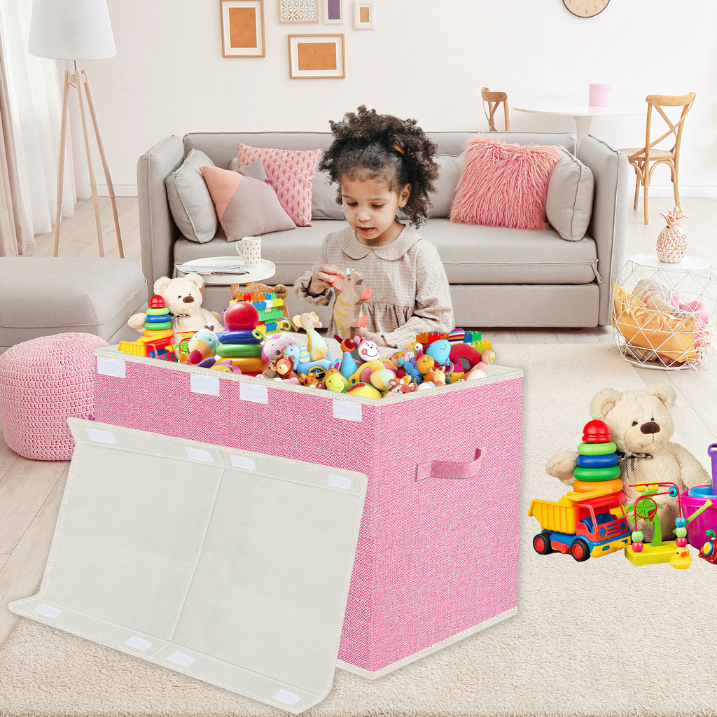 Large Toy Box for Girls,Toy Chest for Kids -Collapsible Toy Storage Organizer with Lid Toy Bin Storage Organizer for Nursery, Playroom, Bedroom , Closet, Living Room, Kindergarten (Pink)