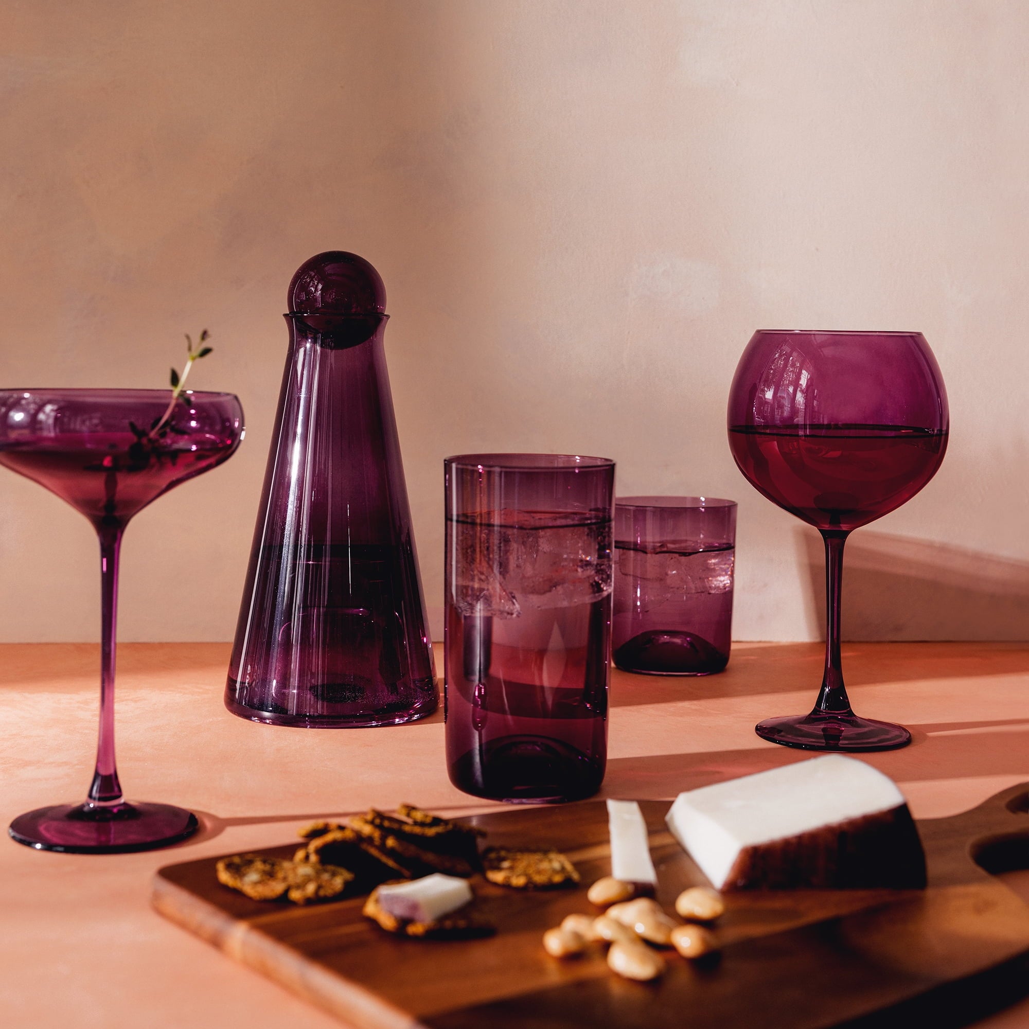 Thyme &amp; Table 12 fl oz Magenta Sphere Drinking Glasses, Set of 4