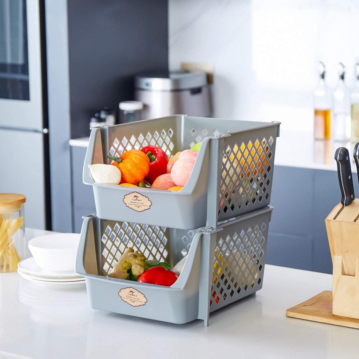 Storage Bins Set of 4, Plastic Storage Containers for Organization and Storage, Gray