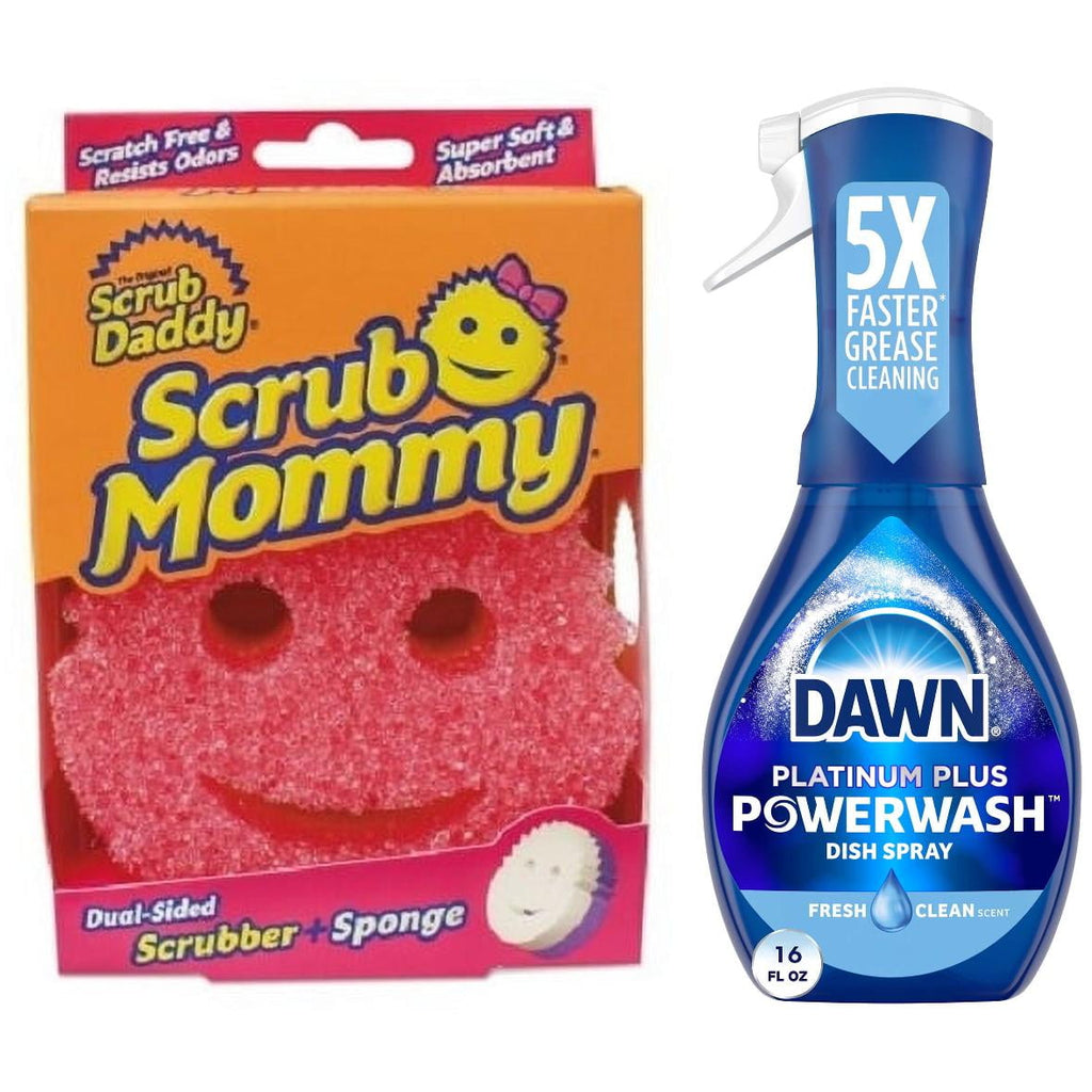 Scrub Mommy - Non-Scratch Dish Scrubber Cleaning Sponge Dual-Sided Dish Sponge + Dawn Powerwash Spray, Dish Soap, Dishwashing Liquid, Fresh, 1 Starter Kit, 16 Fl Oz