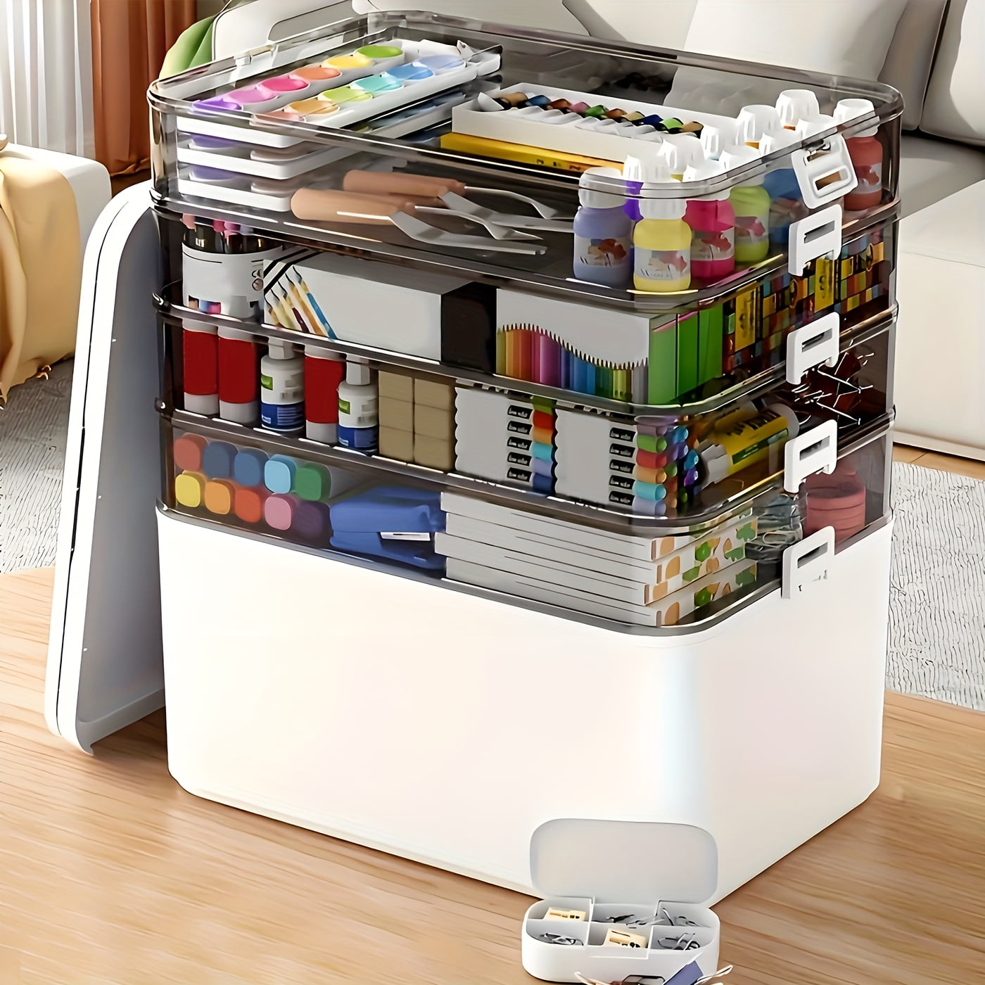 5-Tier Heavy-Duty Plastic Storage Box - Clear with Lids &amp; Handle