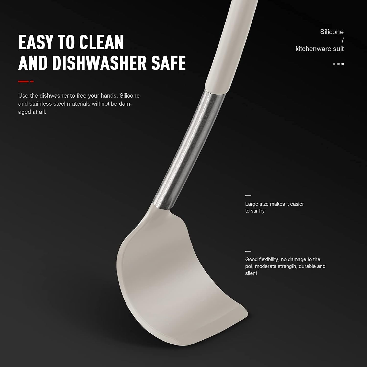 Large Silicone Cooking Utensils Set - Kitchen Utensils,Turner Tongs,Spatula,Spoon,Brush,Whisk,Stainless Steel Silicone Cooking Tool for Nonstick Cookware, (Khaki)
