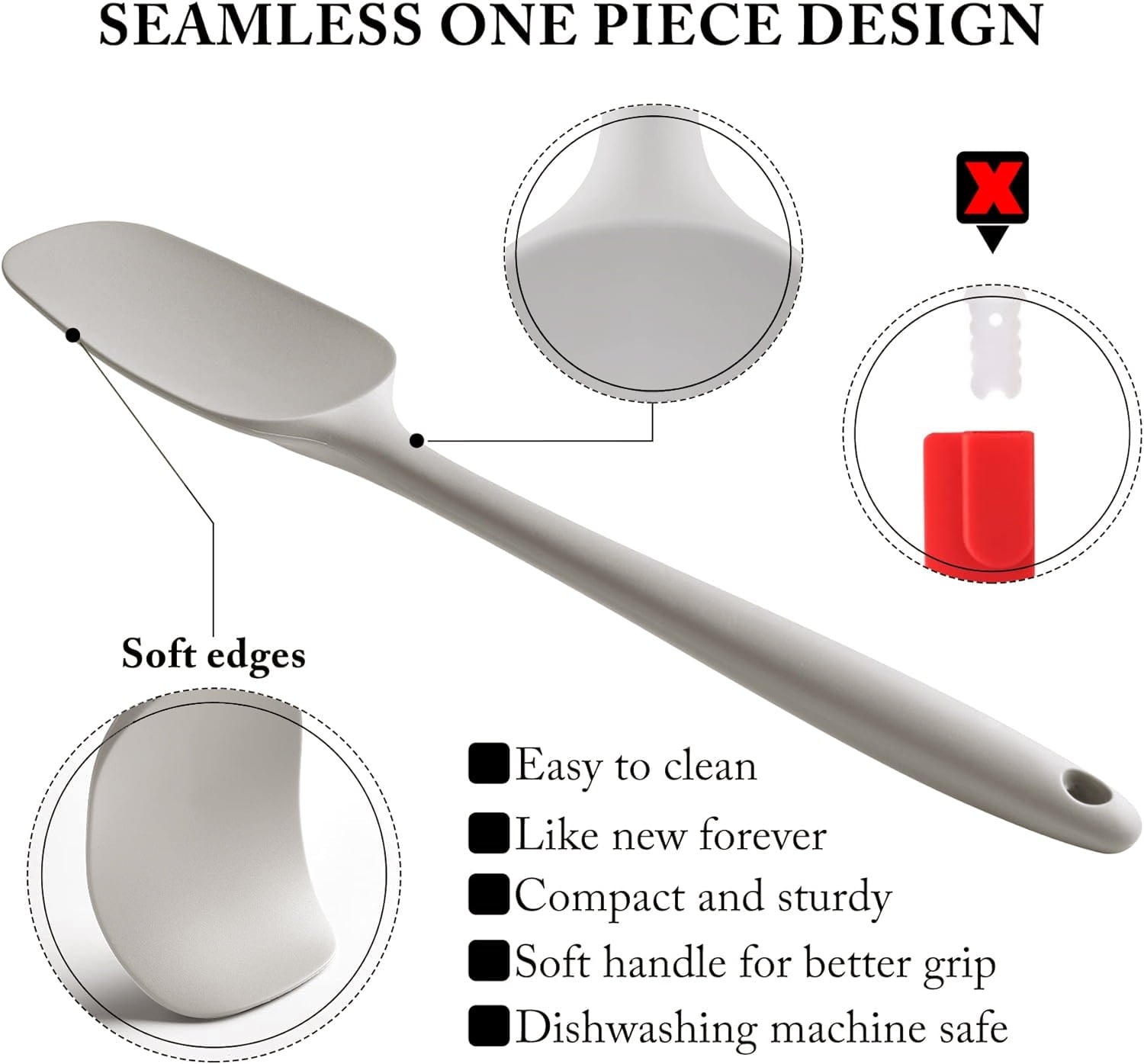 Food Grade Silicone Rubber Spatula Set, 5 Pcs Kitchen Cooking Baking Mixing Utensil Sets, High Non Stick Dishwasher- Khaki