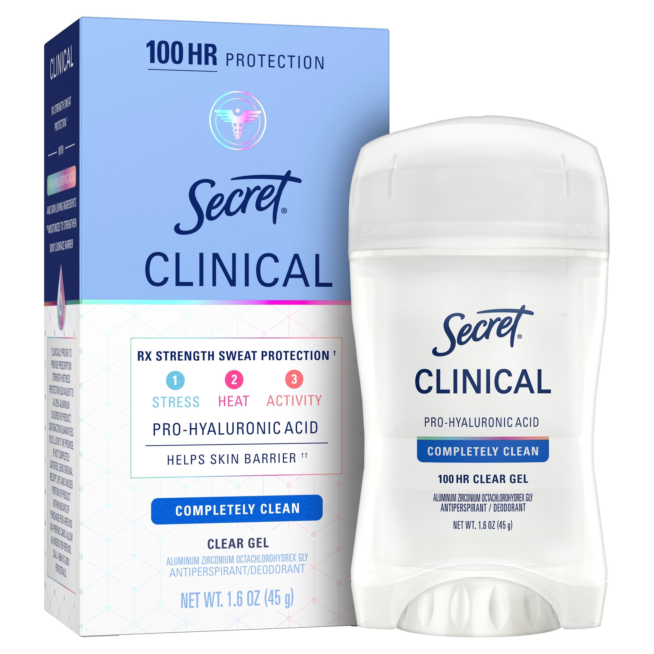 Clinical Antiperspirant Deodorant for Women, 100HR Sweat &amp; Odor Protection, Pro-Hyaluronic Acid, Clear Gel, Clean Lavender, 1.6oz
