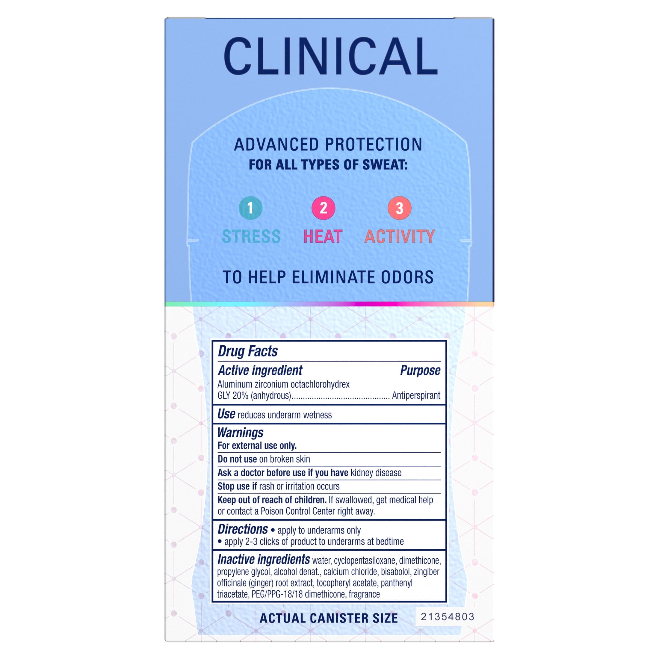 Clinical Antiperspirant Deodorant for Women, 100HR Sweat &amp; Odor Protection, Pro-Hyaluronic Acid, Clear Gel, Clean Lavender, 1.6oz