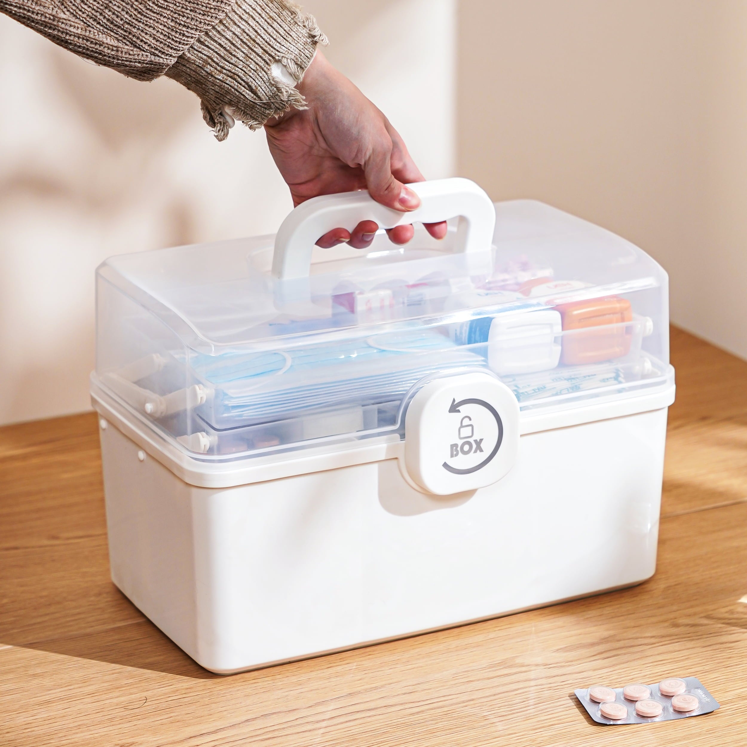 5 Layer storage bins with lid Stack &amp; Carry Box Plastic Handled with Removable Tray for Craft Adult