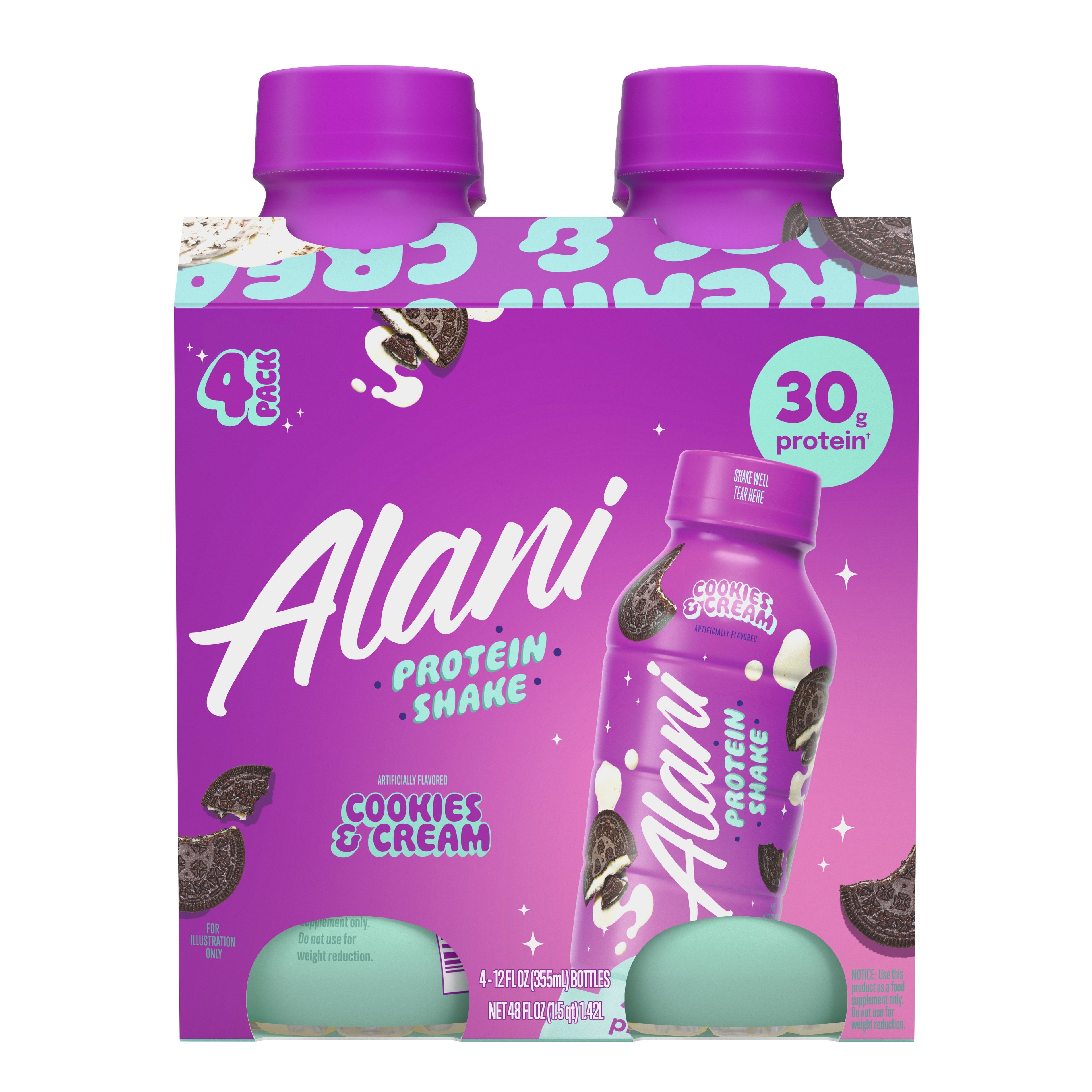 Protein Shake, Cookies &amp; Cream, 12 fl oz, 4 Pack, Bottles, 30g Protein, Gluten Free