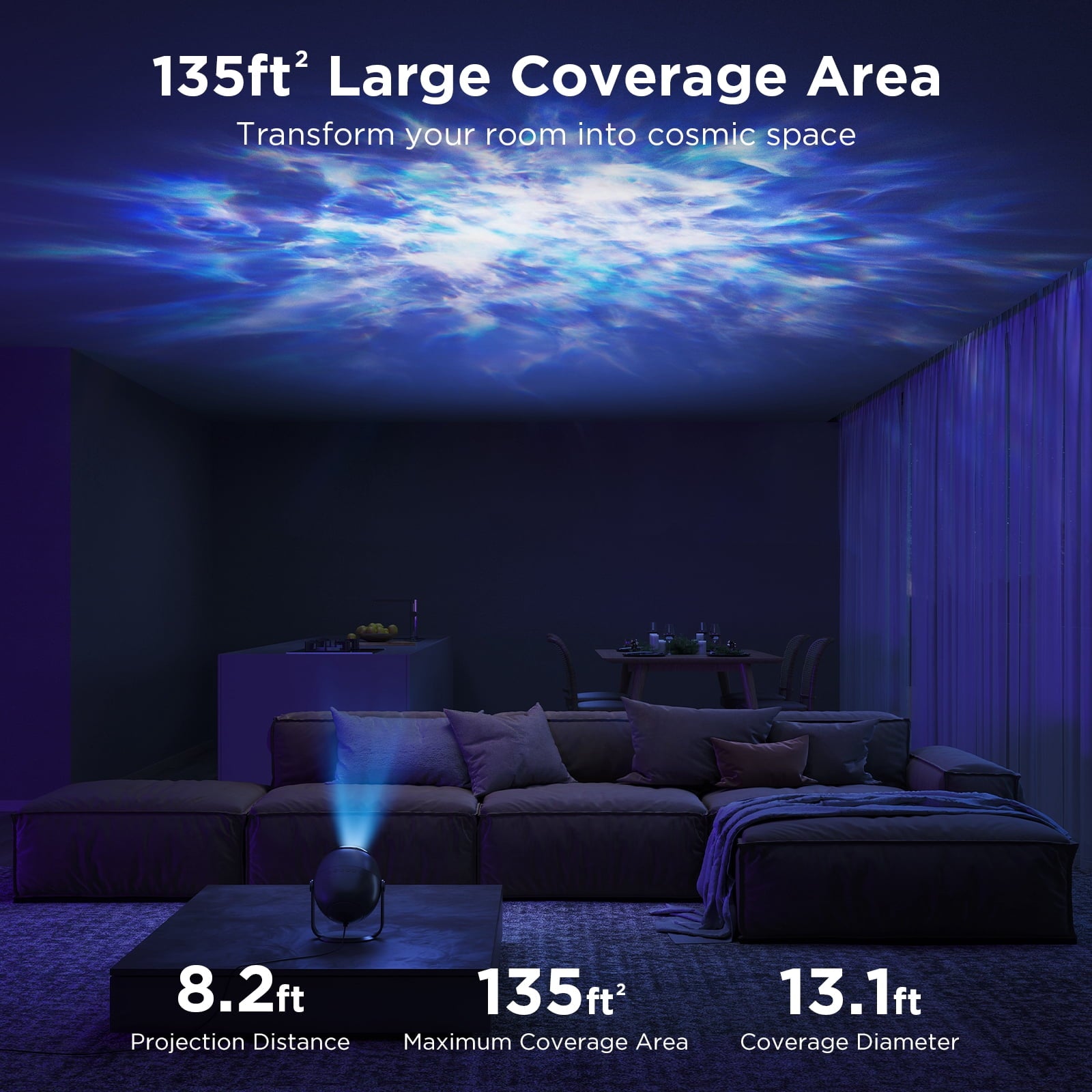 Star Light Projector with 3 Aurora Flowing Effects, Works with Matter, Alexa and Google Assistant, 52 Scene Modes, 18 White Noise Options, LED Night Light Projector for Bedroom, Without Plug