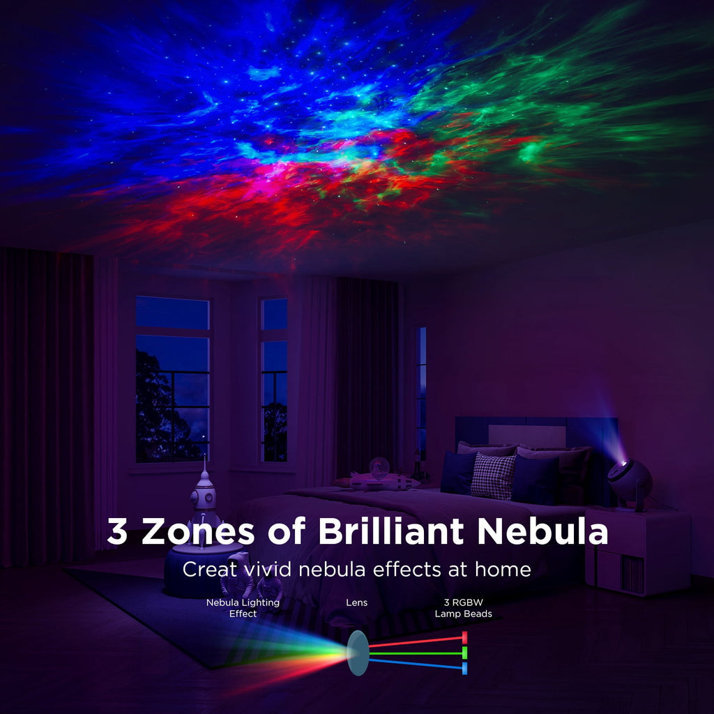 Star Light Projector with 3 Aurora Flowing Effects, Works with Matter, Alexa and Google Assistant, 52 Scene Modes, 18 White Noise Options, LED Night Light Projector for Bedroom, Without Plug