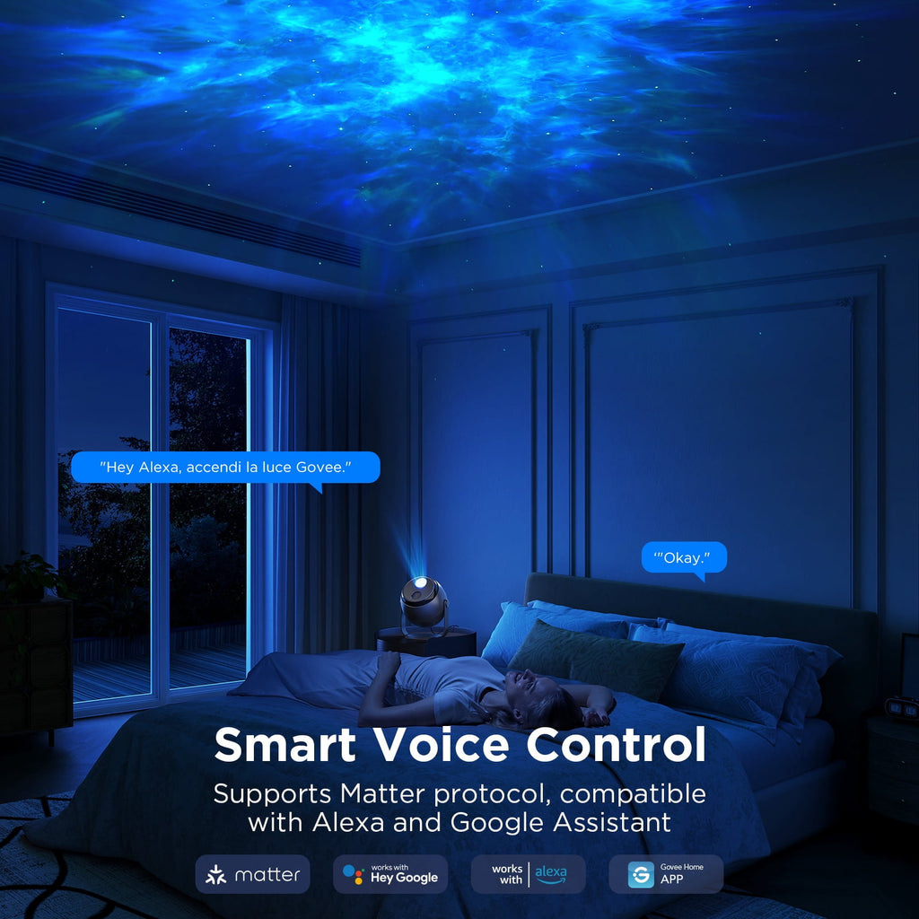 Star Light Projector with 3 Aurora Flowing Effects, Works with Matter, Alexa and Google Assistant, 52 Scene Modes, 18 White Noise Options, LED Night Light Projector for Bedroom, Without Plug