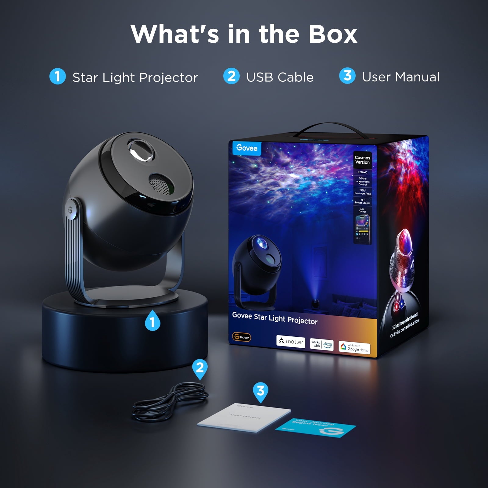 Star Light Projector with 3 Aurora Flowing Effects, Works with Matter, Alexa and Google Assistant, 52 Scene Modes, 18 White Noise Options, LED Night Light Projector for Bedroom, Without Plug
