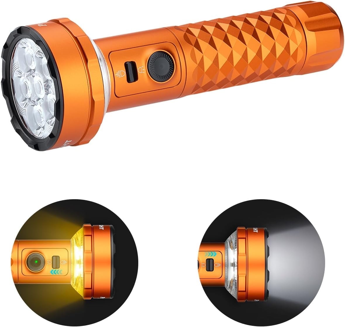 Orange Flashlight/Cozy Lamp, 5000 Lumens, Forward &amp; Reverse Lights