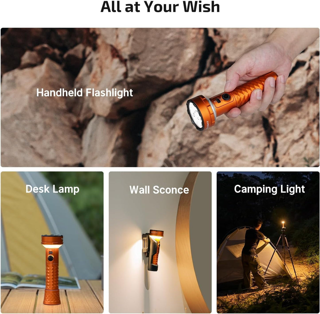 Orange Flashlight/Cozy Lamp, 5000 Lumens, Forward &amp; Reverse Lights