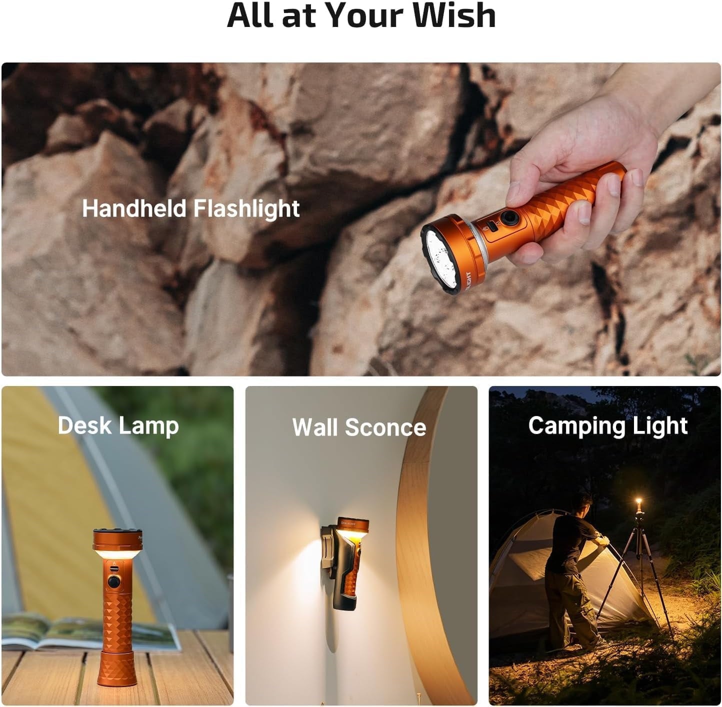 Orange Flashlight/Cozy Lamp, 5000 Lumens, Forward &amp; Reverse Lights