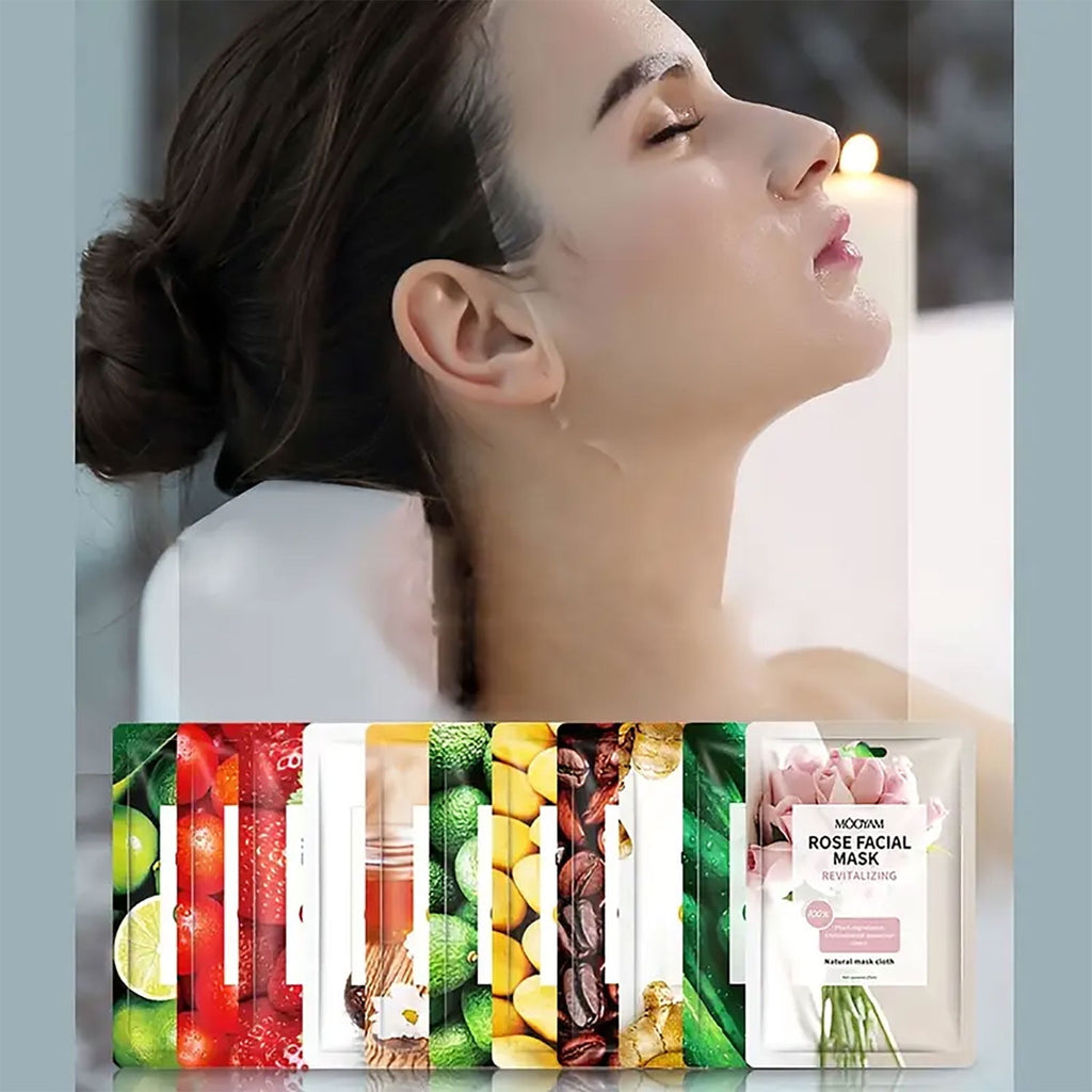 11 Pack Fruit Moisturizing Facial Mask Sheet, Rich in Fruit Essence Face Mask to Brighten and Hydrate Dull Skin