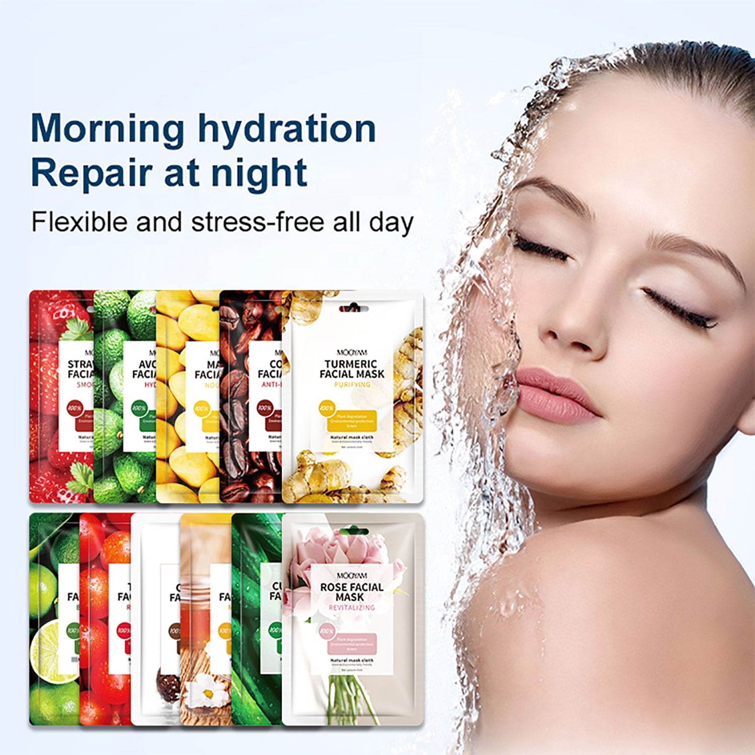 11 Pack Fruit Moisturizing Facial Mask Sheet, Rich in Fruit Essence Face Mask to Brighten and Hydrate Dull Skin