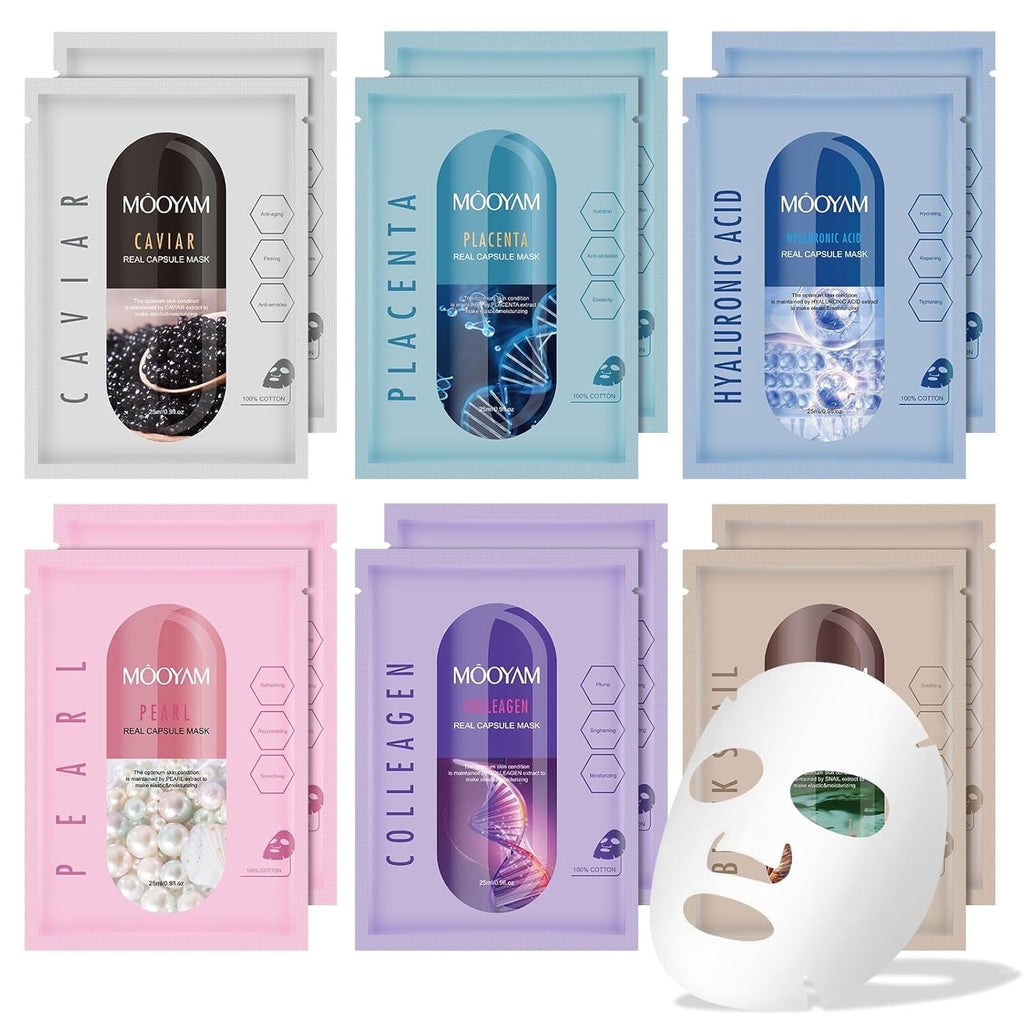 11 Pack Fruit Moisturizing Facial Mask Sheet, Rich in Fruit Essence Face Mask to Brighten and Hydrate Dull Skin