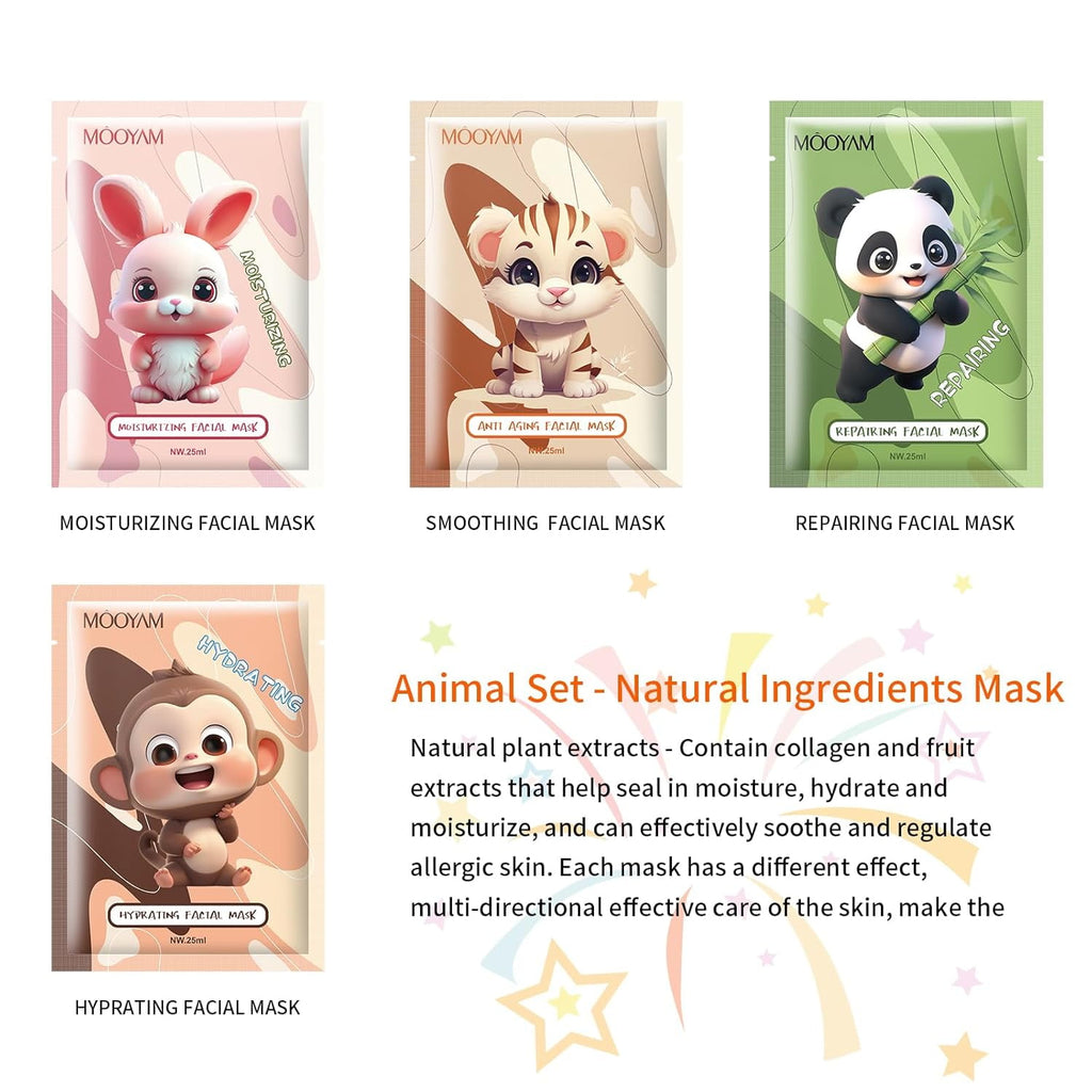 11 Pack Fruit Moisturizing Facial Mask Sheet, Rich in Fruit Essence Face Mask to Brighten and Hydrate Dull Skin