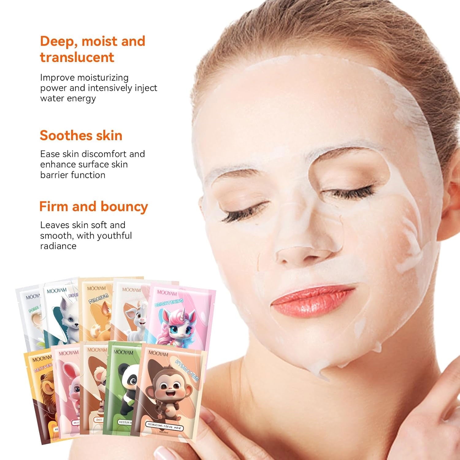 11 Pack Fruit Moisturizing Facial Mask Sheet, Rich in Fruit Essence Face Mask to Brighten and Hydrate Dull Skin