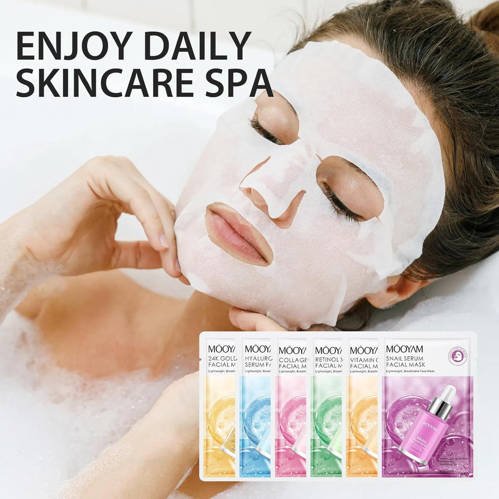 11 Pack Fruit Moisturizing Facial Mask Sheet, Rich in Fruit Essence Face Mask to Brighten and Hydrate Dull Skin