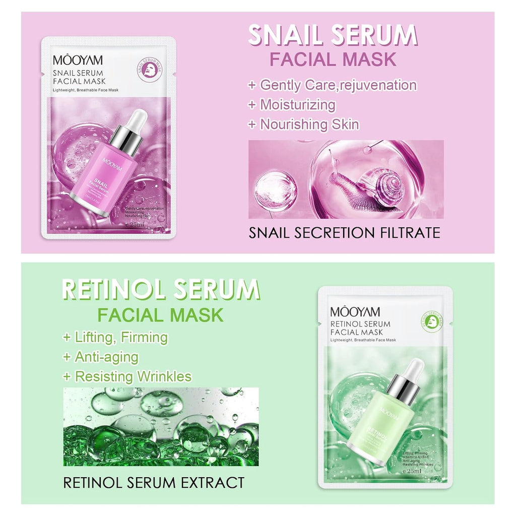11 Pack Fruit Moisturizing Facial Mask Sheet, Rich in Fruit Essence Face Mask to Brighten and Hydrate Dull Skin