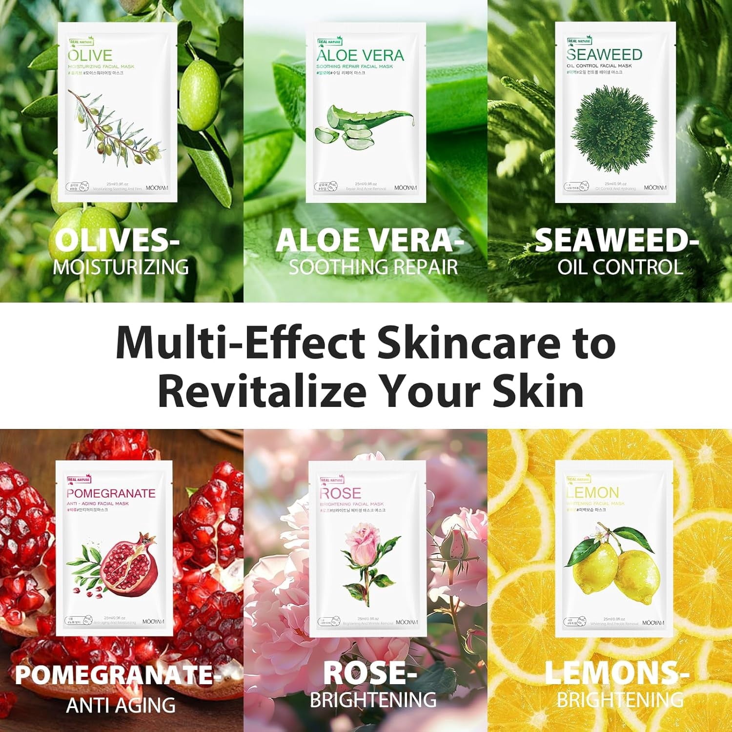 11 Pack Fruit Moisturizing Facial Mask Sheet, Rich in Fruit Essence Face Mask to Brighten and Hydrate Dull Skin