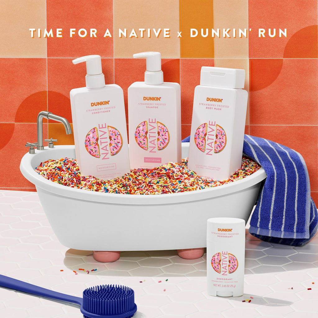 Dunkin' Sulfate Free Strawberry Frosted Shampoo, Conditioner, and Body Wash Bundle