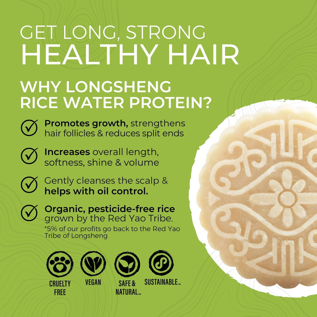 Volumizing Adult Shampoo and Conditioner Set with Longsheng Rice Water, Hidden Waterfall, 2 Piece Bamboo Holder