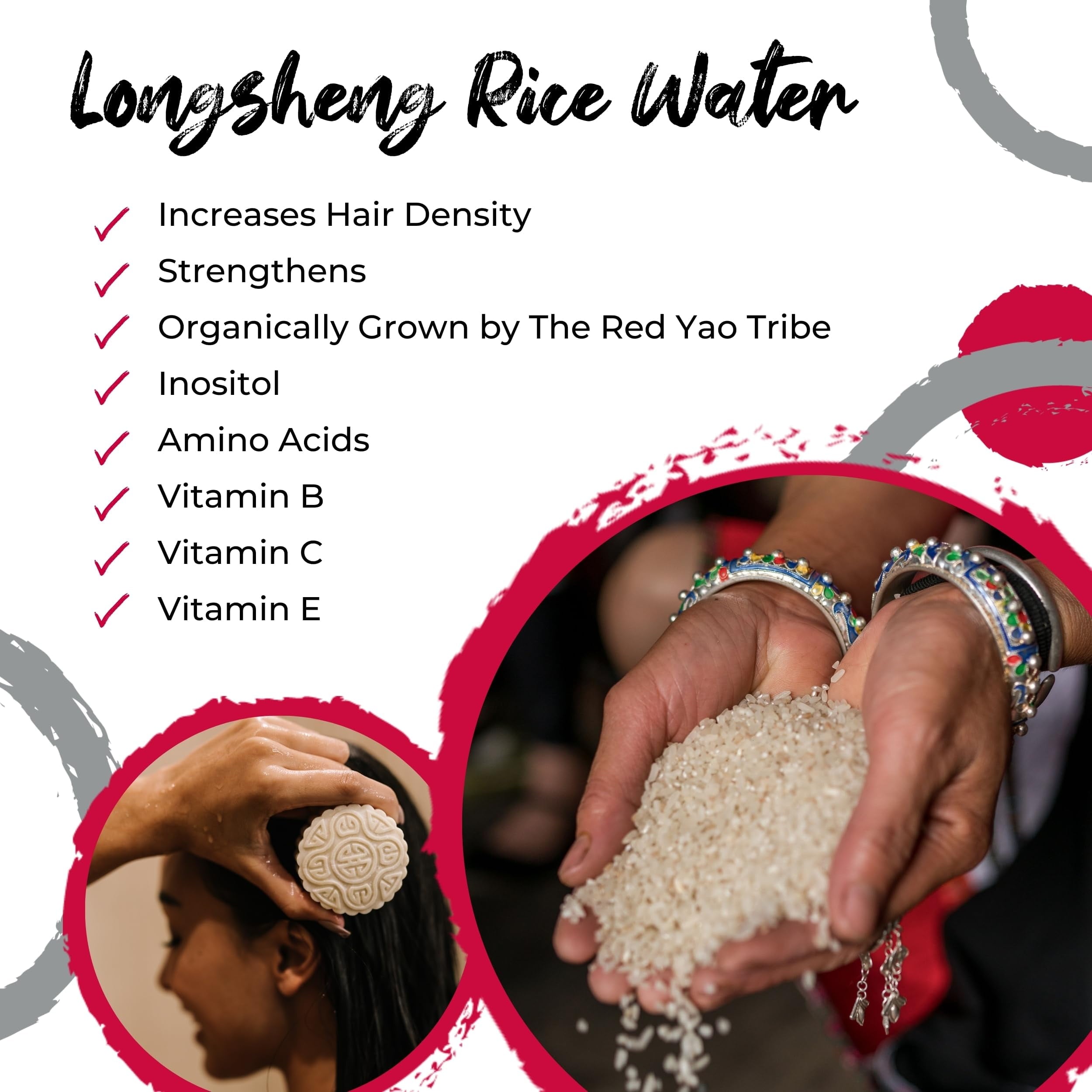 Volumizing Adult Shampoo and Conditioner Set with Longsheng Rice Water, Hidden Waterfall, 2 Piece Bamboo Holder