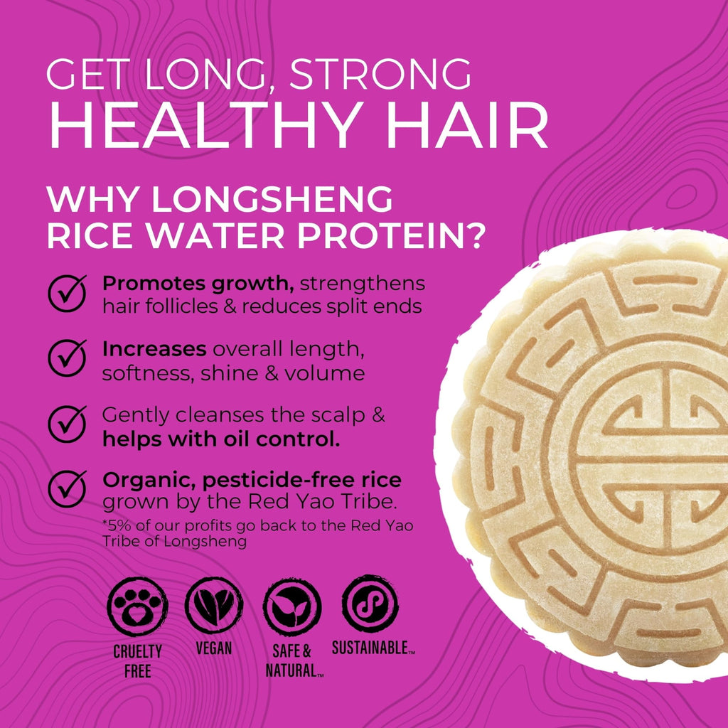 Volumizing Adult Shampoo and Conditioner Set with Longsheng Rice Water, Hidden Waterfall, 2 Piece Bamboo Holder