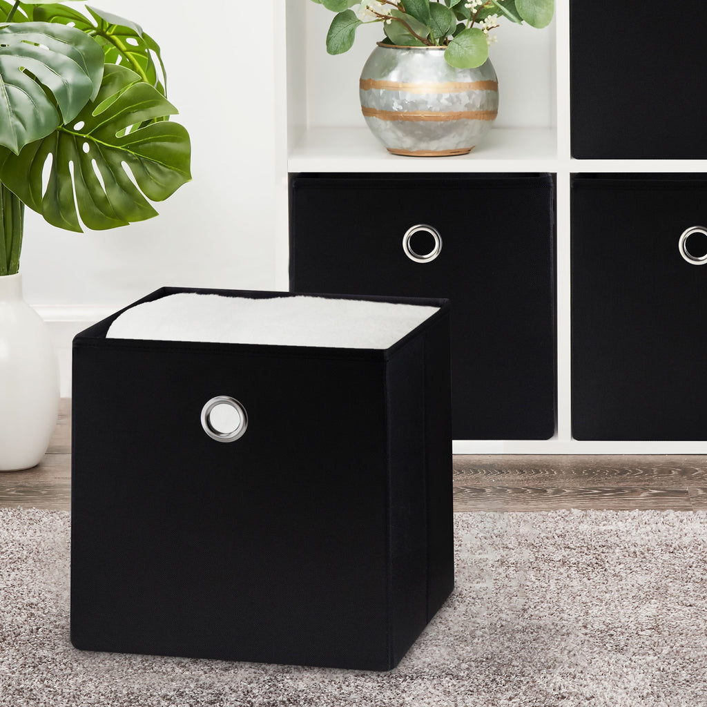 Collapsible Fabric Cube Storage Bin, Rich Black