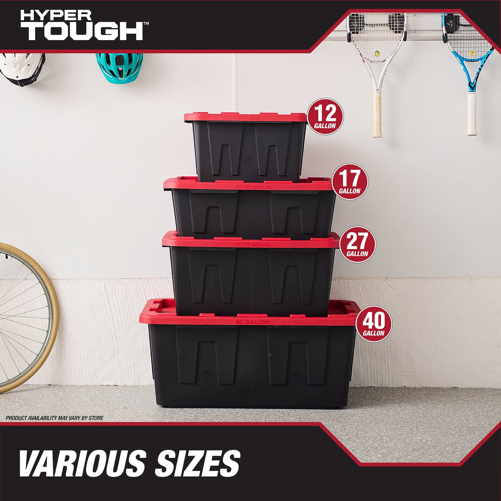 17 Gallon Medium Storage Bin with Snap Lid, Black and Red, Heavy Duty Plastic Storage Container